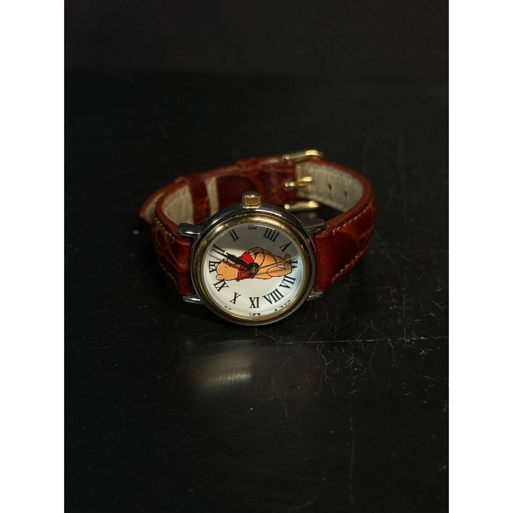Vintage Timex Disney Winnie the Pooh Quartz Watch Leather 8"